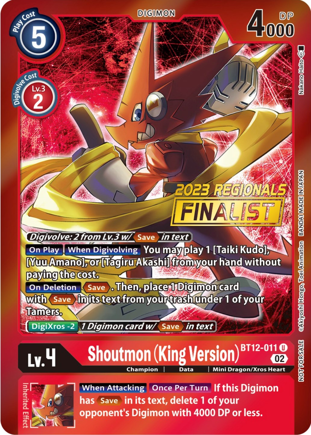 Shoutmon (King Version) [BT12-011] (2023 Regionals Finalist) [Across Time Promos] | Play N Trade Winnipeg