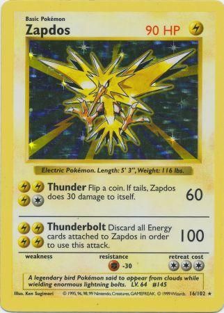 Zapdos (16/102) [Base Set Shadowless Unlimited] | Play N Trade Winnipeg