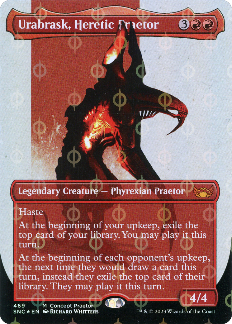 Urabrask, Heretic Praetor (Borderless Concept Praetors Step-and-Compleat Foil) [Phyrexia: All Will Be One] | Play N Trade Winnipeg