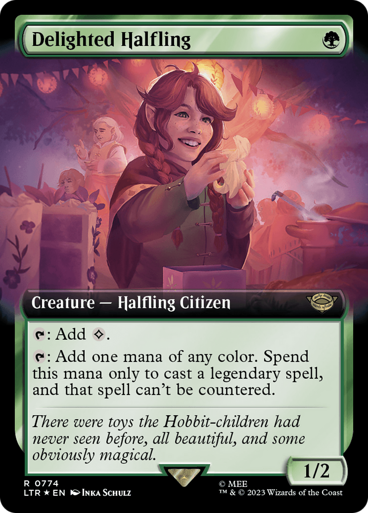 Delighted Halfling (Extended Art) (Surge Foil) [The Lord of the Rings: Tales of Middle-Earth] | Play N Trade Winnipeg