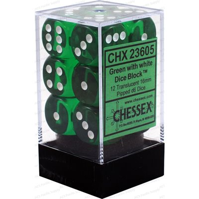 CHESSEX - 12D6 TRANSLUCENT GREEN/WHITE | Play N Trade Winnipeg