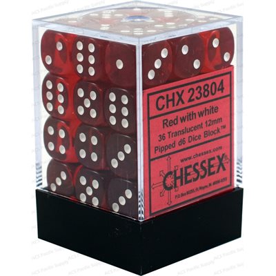 CHESSEX - TRANSLUCENT 36D6 RED/WHITE 12MM | Play N Trade Winnipeg