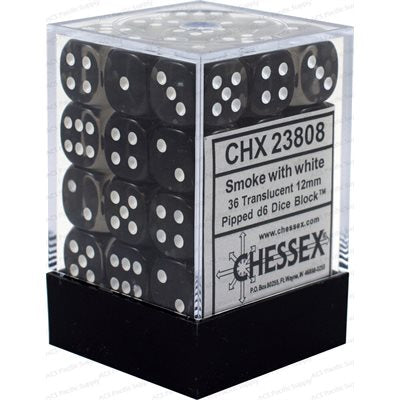 CHESSEX - TRANSLUCENT 36D6 SMOKE/WHITE 12MM | Play N Trade Winnipeg