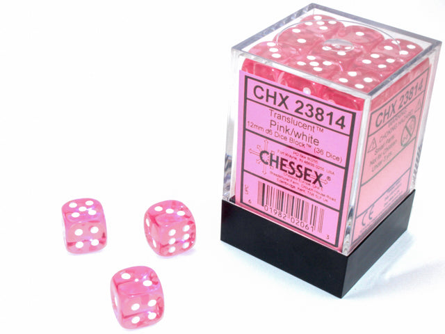 CHESSEX - TRANSLUCENT 36D6 PINK/WHITE 12MM | Play N Trade Winnipeg
