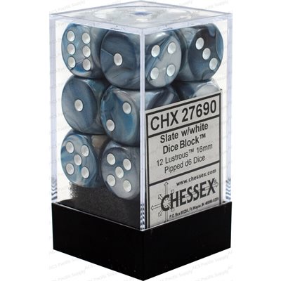 CHESSEX - LUSTROUS 12D6 SLATE/ WHITE 16MM | Play N Trade Winnipeg