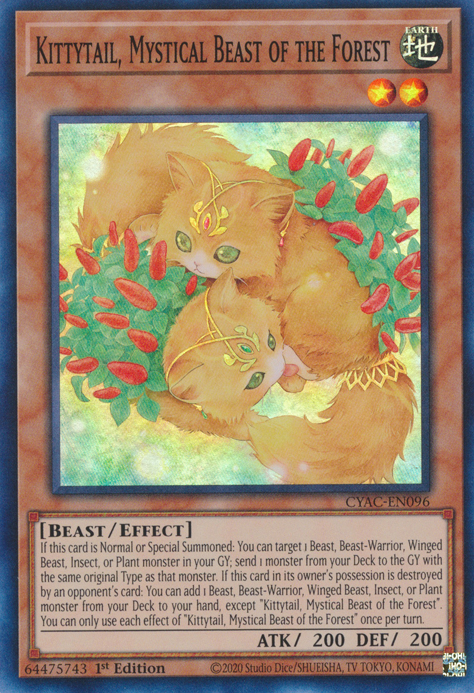 Kittytail, Mystical Beast of the Forest [CYAC-EN096] Super Rare | Play N Trade Winnipeg