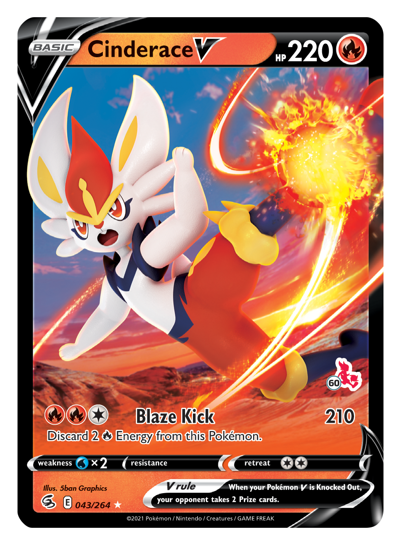 Cinderace V (043/264) (Cinderace Stamp #60) [Battle Academy 2022] | Play N Trade Winnipeg