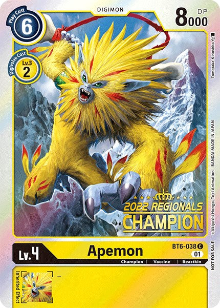 Apemon [BT6-038] (2022 Championship Online Regional) (Online Champion) [Double Diamond Promos] | Play N Trade Winnipeg