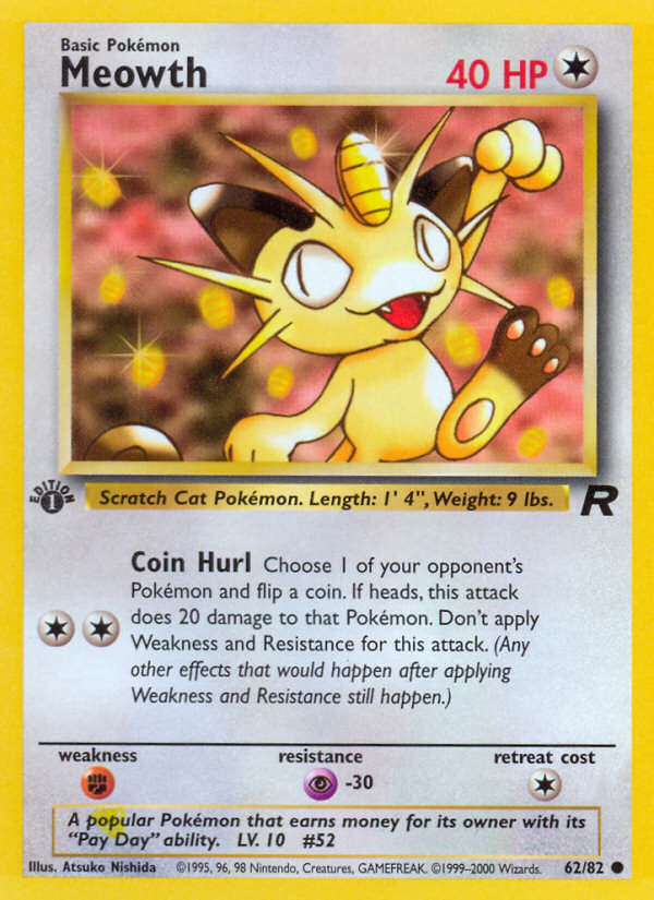 Meowth (62/82) [Team Rocket 1st Edition] | Play N Trade Winnipeg