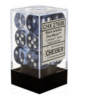 CHESSEX - NEBULA 12D6 BLACK/WHITE 16MM | Play N Trade Winnipeg