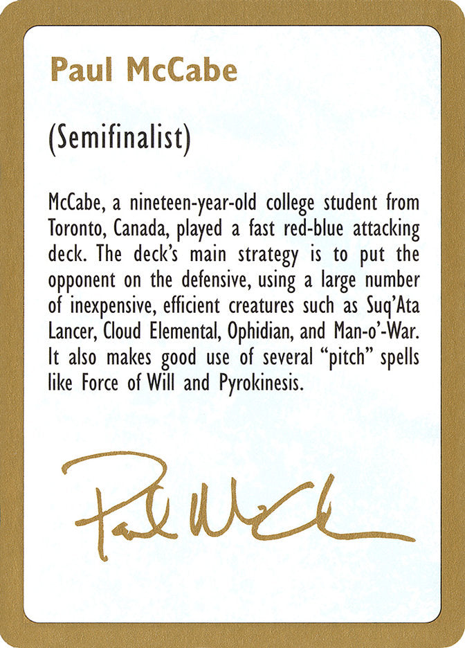 Paul McCabe Bio [World Championship Decks 1997] | Play N Trade Winnipeg