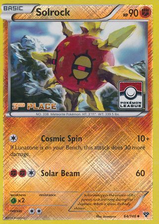 Solrock (64/146) (3rd Place League Challenge Promo) [XY: Base Set] | Play N Trade Winnipeg