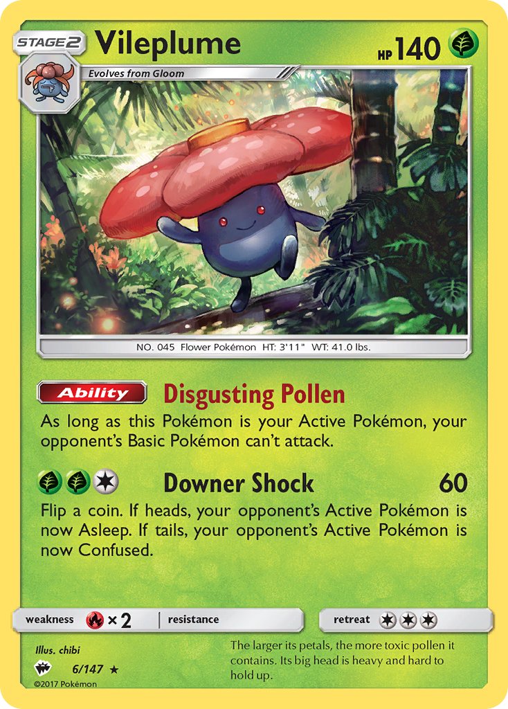 Vileplume (6/147) (Prerelease Kit Exclusive) (Theme Deck Exclusive) [Sun & Moon: Burning Shadows] | Play N Trade Winnipeg