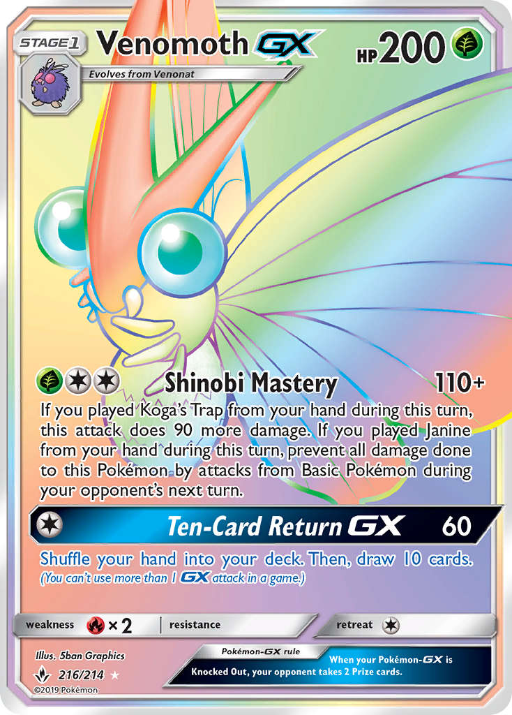 Venomoth GX (216/214) [Sun & Moon: Unbroken Bonds] | Play N Trade Winnipeg