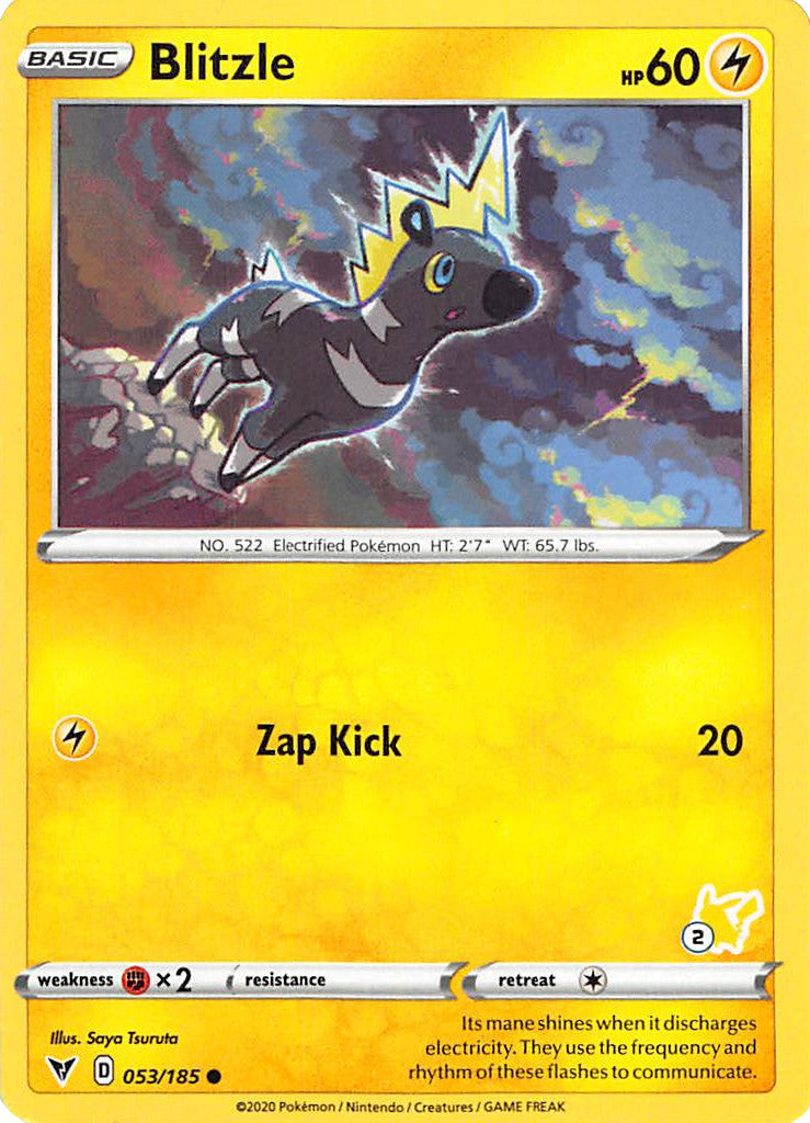 Blitzle (053/185) (Pikachu Stamp #2) [Battle Academy 2022] | Play N Trade Winnipeg
