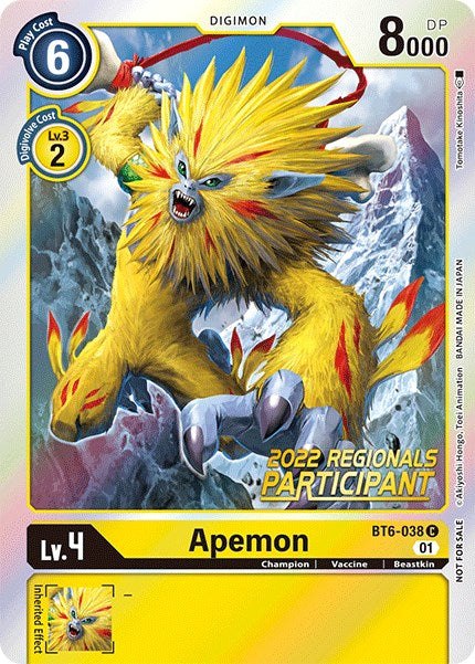 Apemon [BT6-038] (2022 Championship Online Regional) (Online Participant) [Double Diamond Promos] | Play N Trade Winnipeg