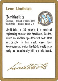 1996 Leon Lindback Biography Card [World Championship Decks] | Play N Trade Winnipeg