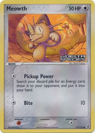 Meowth (77/113) (Stamped) [EX: Delta Species] | Play N Trade Winnipeg