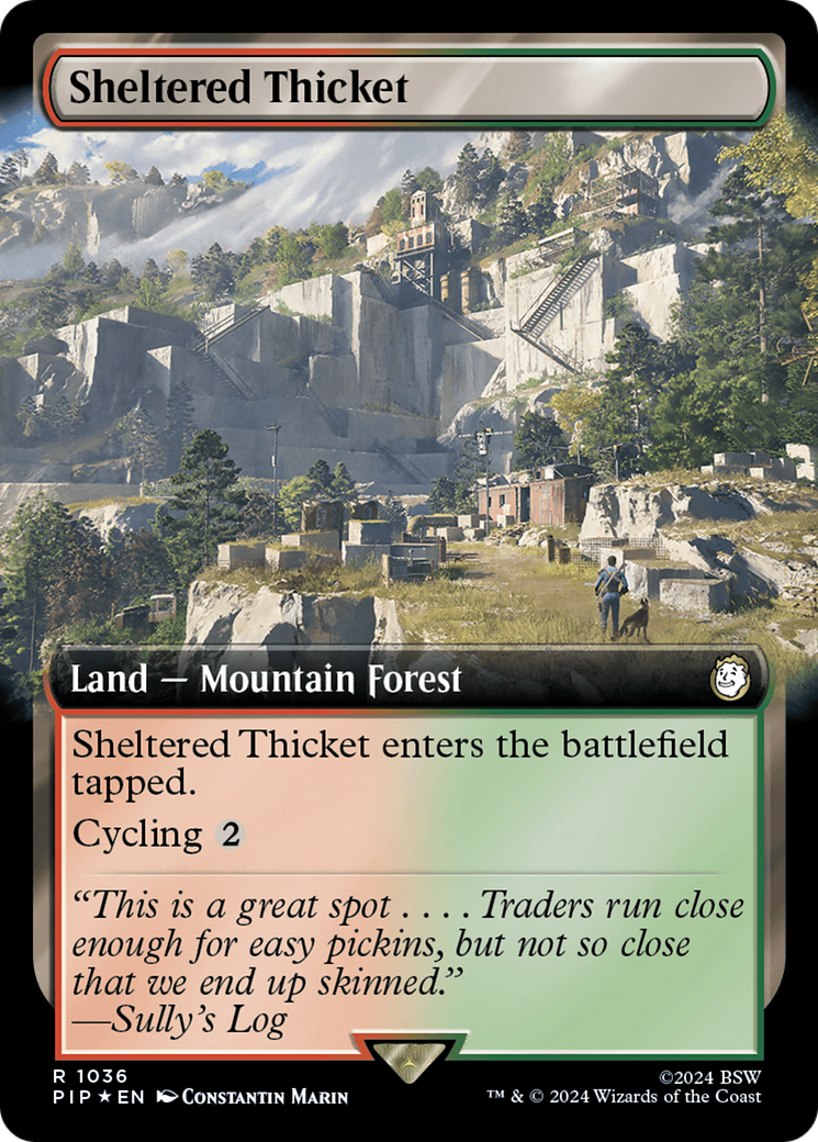 Sheltered Thicket (Extended Art) (Surge Foil) [Fallout] | Play N Trade Winnipeg