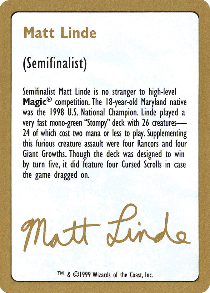 Matt Linde Bio [World Championship Decks 1999] | Play N Trade Winnipeg