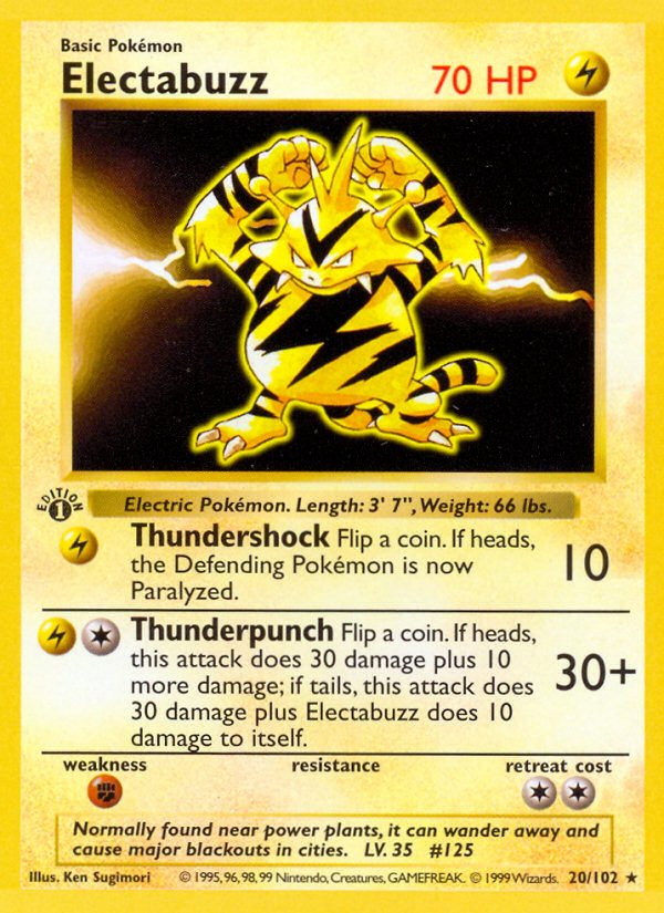 Electabuzz (20/102) (Shadowless) [Base Set 1st Edition] | Play N Trade Winnipeg