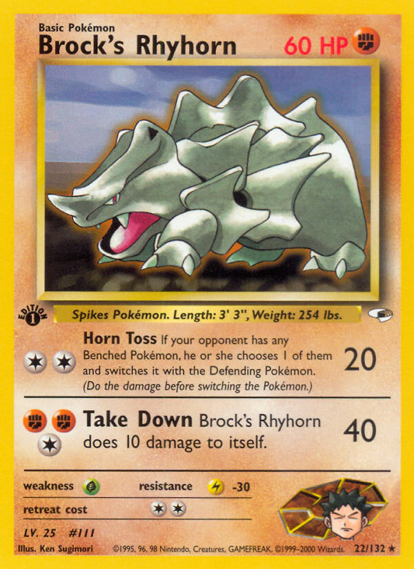 Brock's Rhyhorn (22/132) [Gym Heroes 1st Edition] | Play N Trade Winnipeg