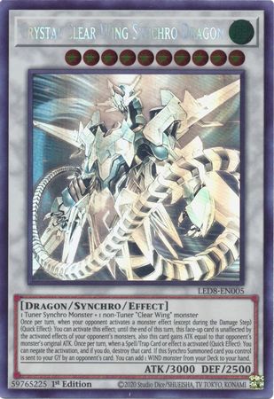 Crystal Clear Wing Synchro Dragon [LED8-EN005] Ghost Rare | Play N Trade Winnipeg