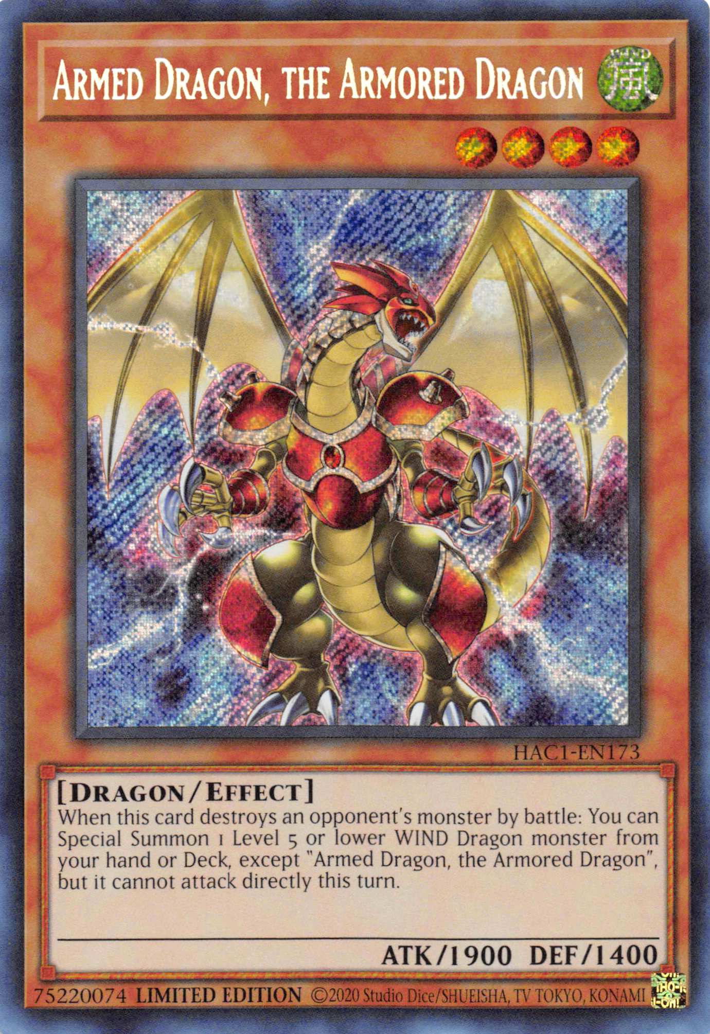 Armed Dragon, the Armored Dragon [HAC1-EN173] Secret Rare | Play N Trade Winnipeg