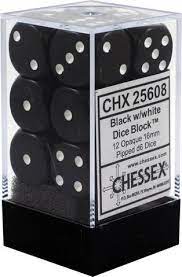 CHESSEX - OPAQUE 12D6 BLACK/WHITE 16MM | Play N Trade Winnipeg