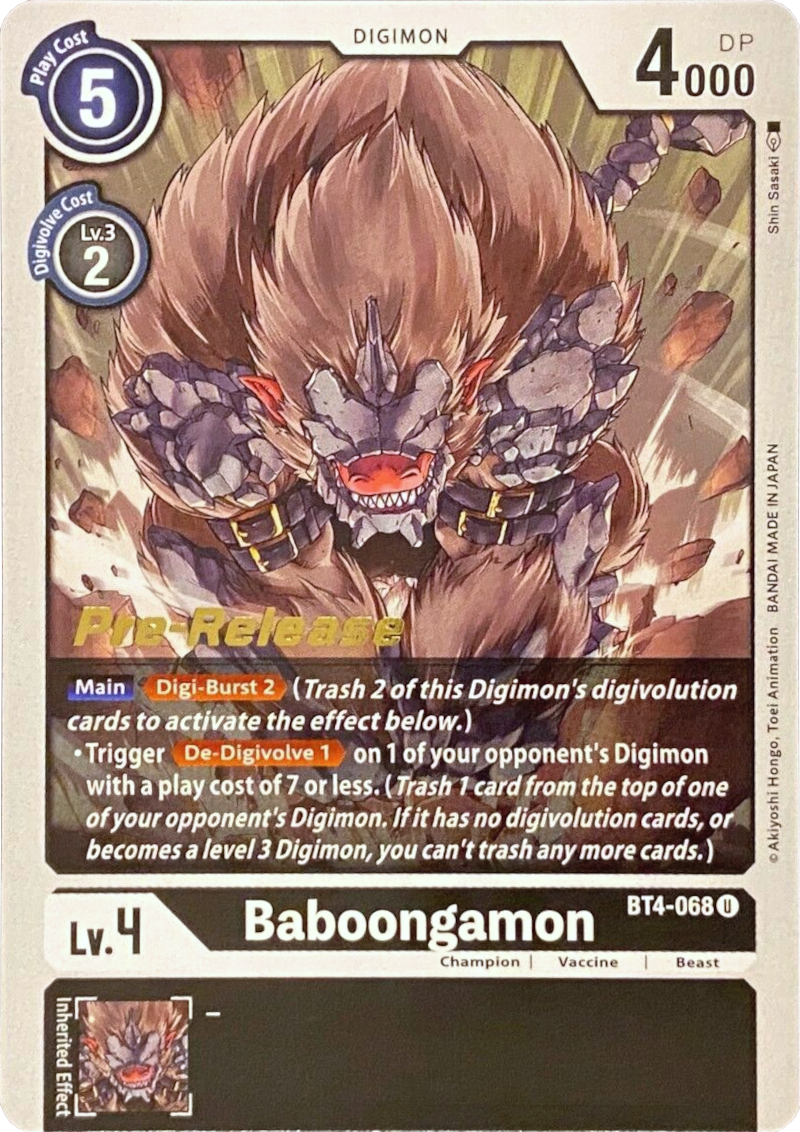 Baboongamon [BT4-068] [Great Legend Pre-Release Promos] | Play N Trade Winnipeg