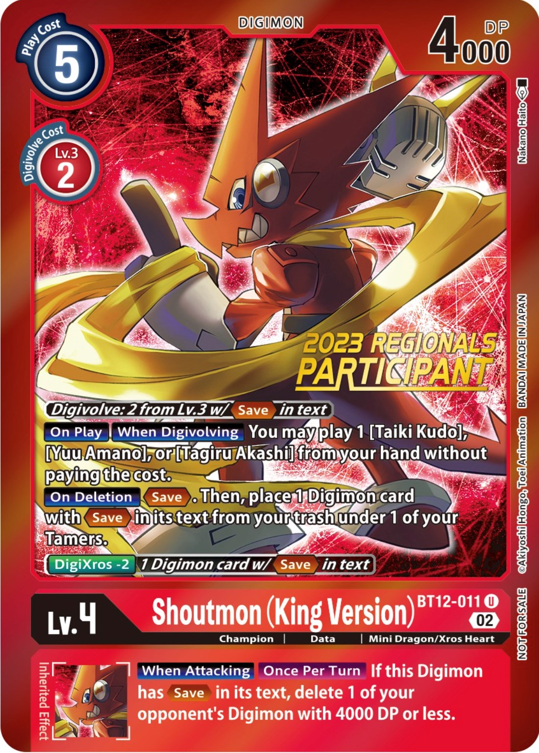 Shoutmon (King Version) [BT12-011] (2023 Regionals Participant) [Across Time Promos] | Play N Trade Winnipeg