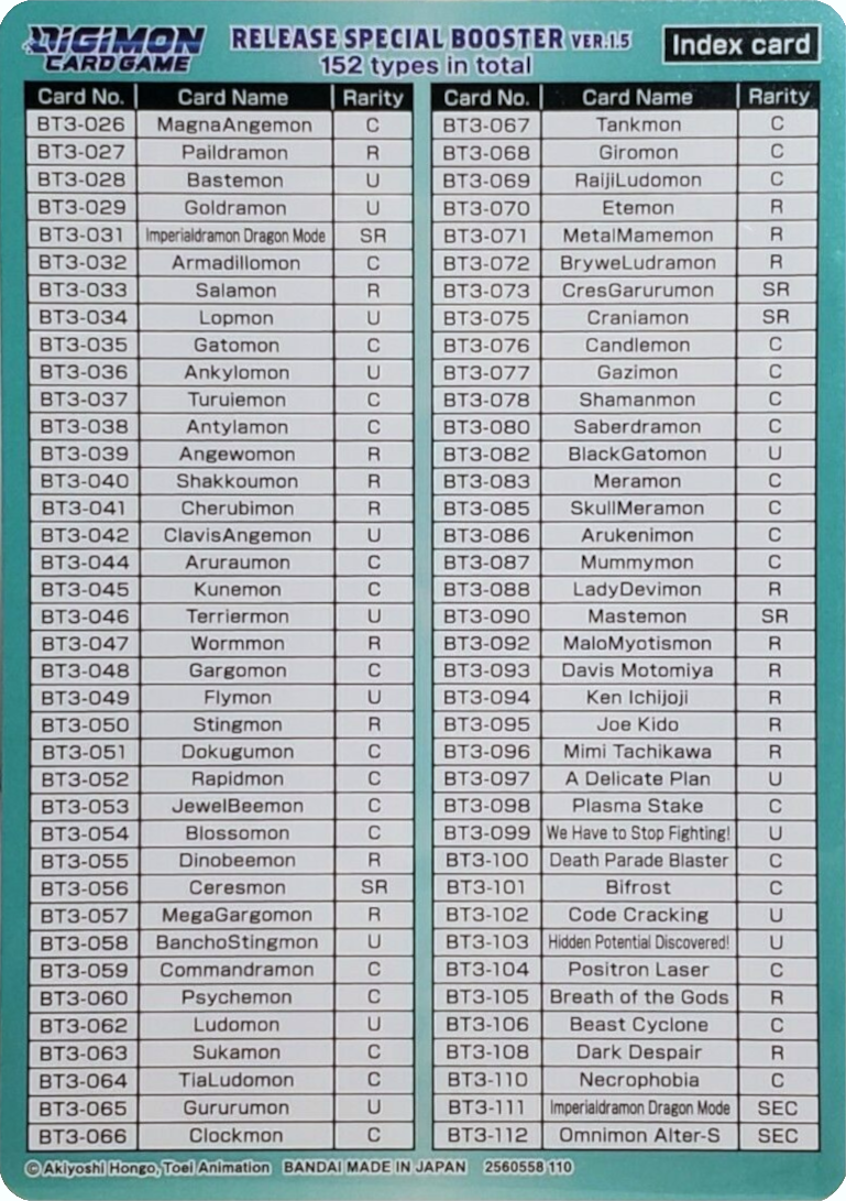 Release Special Booster Ver.1.5 Index Card (Player 2) [Release Special Booster Ver.1.5] | Play N Trade Winnipeg