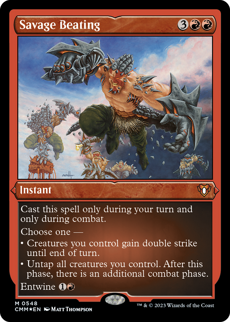 Savage Beating (Foil Etched) [Commander Masters] | Play N Trade Winnipeg