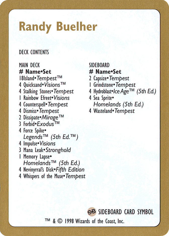 Randy Buehler Decklist [World Championship Decks 1998] | Play N Trade Winnipeg