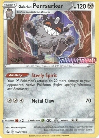 Galarian Perrserker (SWSH008) (Staff Prerelease Promo) [Sword & Shield: Black Star Promos] | Play N Trade Winnipeg