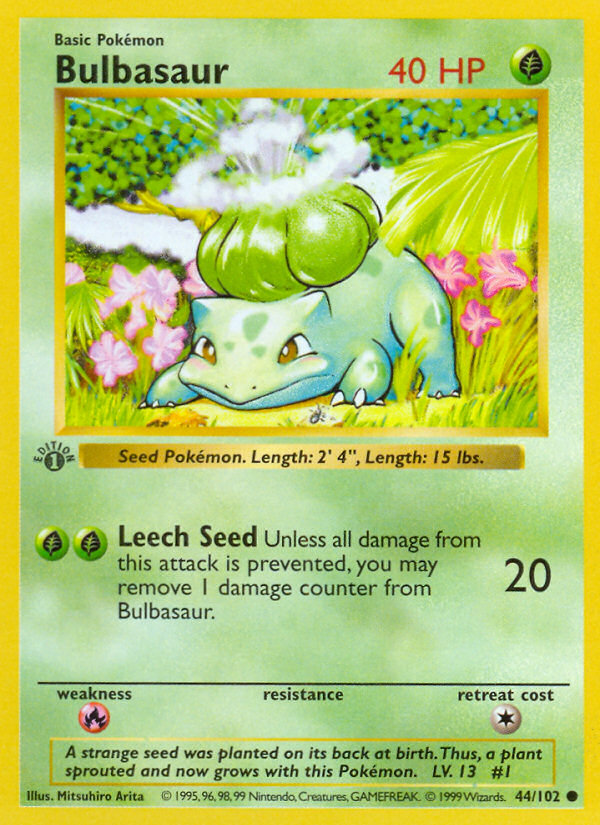 Bulbasaur (44/102) (Shadowless) [Base Set 1st Edition] | Play N Trade Winnipeg