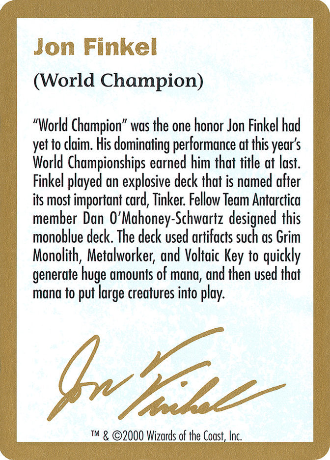 Jon Finkel Bio [World Championship Decks 2000] | Play N Trade Winnipeg