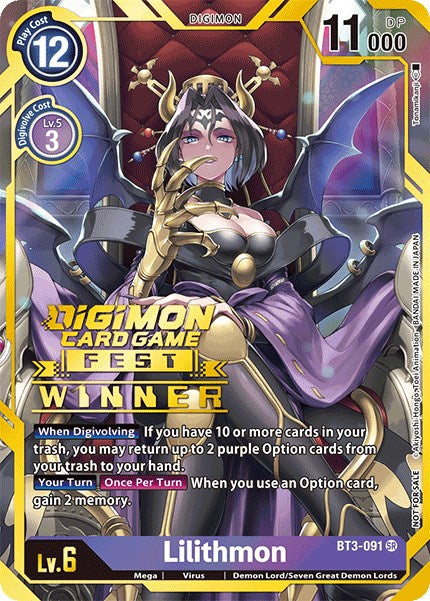 Lilithmon [BT3-091] (Digimon Card Game Fest 2022 Winner) [Release Special Booster Promos] | Play N Trade Winnipeg