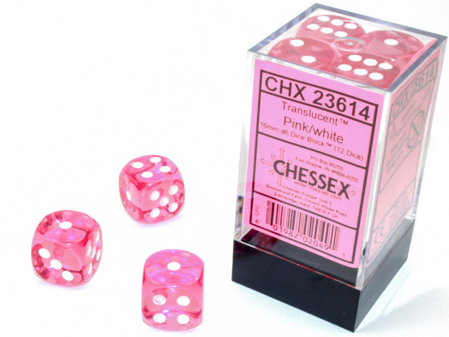 CHESSEX - TRANSLUCENT 12D6 PINK/WHITE 16MM | Play N Trade Winnipeg