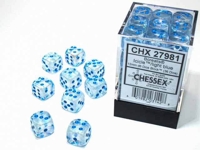 CHESSEX - BOREALIS 36D6 ICICLE/LIGHT BLUE 12MM | Play N Trade Winnipeg