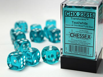 CHESSEX - 12D6 TRANSLUCENT TEAL/WHITE | Play N Trade Winnipeg