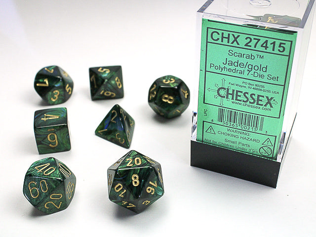 CHESSEX - SCARAB 7-DIE SET JADE/GOLD | Play N Trade Winnipeg