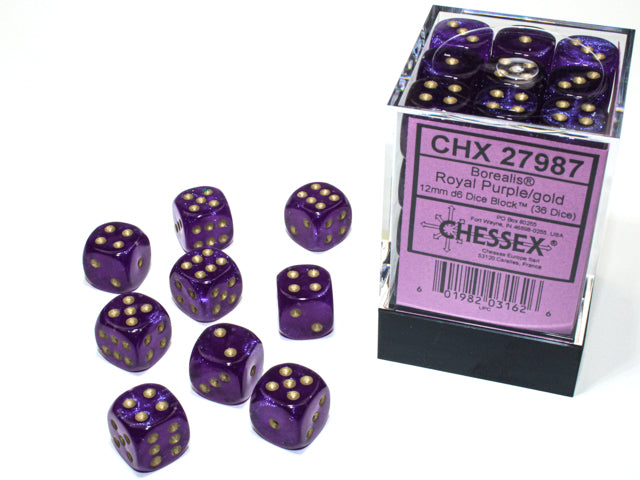 CHESSEX - BOREALIS 36D6 ROYAL PURPLE/GOLD 12MM | Play N Trade Winnipeg