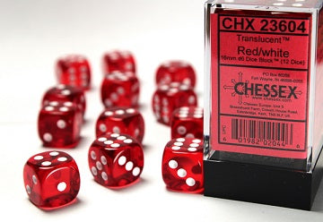 CHESSEX - 12D6 TRANSLUCENT RED/WHITE | Play N Trade Winnipeg