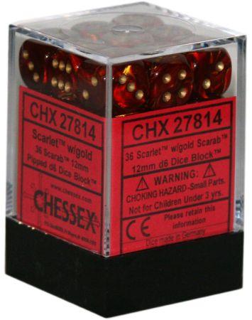 CHESSEX - SCARAB 36D6 SCARLET/GOLD 12MM | Play N Trade Winnipeg