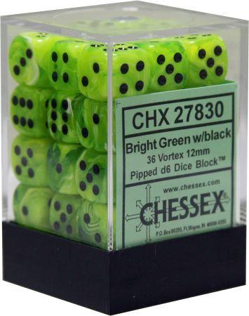 CHESSEX - VORTEX 36D6 BRIGHT GREEN/BLACK 12MM | Play N Trade Winnipeg