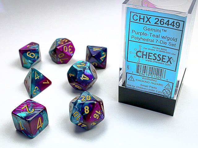 CHESSEX - GEMINI 7-DIE SET PURPLE-TEAL/GOLD | Play N Trade Winnipeg
