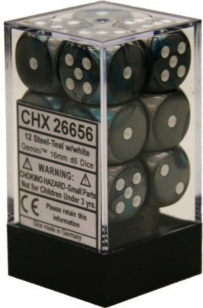 CHESSEX - 12D6 GEMINI STEEL-TEAL/WHITE | Play N Trade Winnipeg