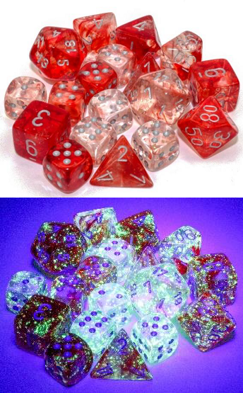 CHESSEX - NEBULA 7-DIE SET RED/SILVER LUMINARY | Play N Trade Winnipeg