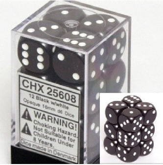 CHESSEX - 12D6 OPAQUE BLACK/WHITE | Play N Trade Winnipeg